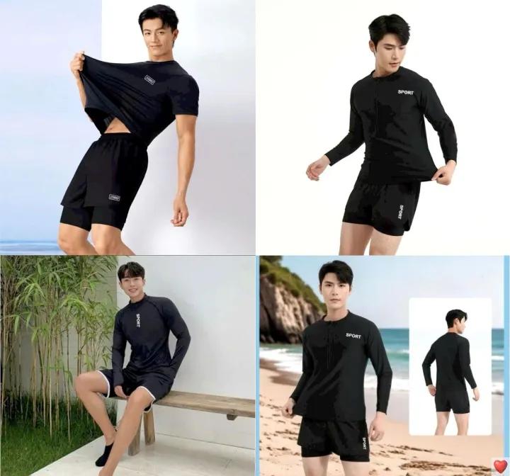 Đồ bơi 2 chi tiết tay dài quần đùi cho nam diện đi biển, đi bơi