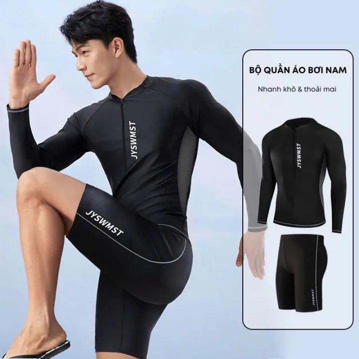 Đồ bơi Nam đi biển 2 mảnh quần đùi 2 lớp áo tay dài dáng thể thao năng động JYSWMST MS-09