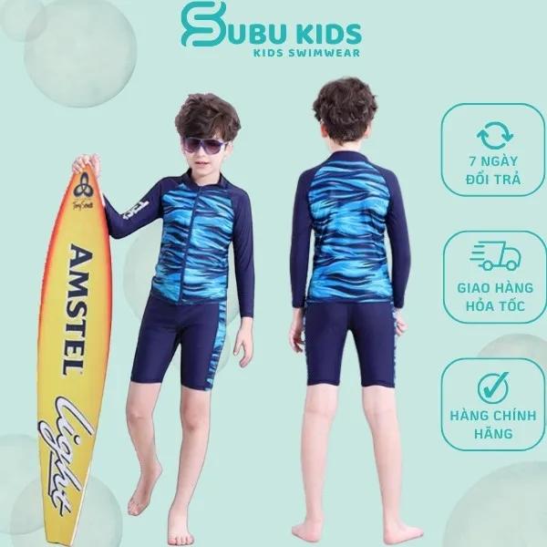 Đồ bơi cho bé trai dài tay SIZE đại quần lửng dây khóa kéo phía trước chống nắng từ 20-55kg Subu Kids