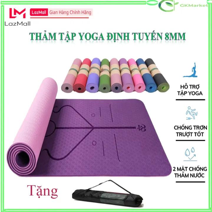 Thảm Yoga, Thảm Tập Yoga Định Tuyến TPE 2 Lớp Dày 8MM Tặng Kèm Túi Và Dây Đeo Chính Hãng