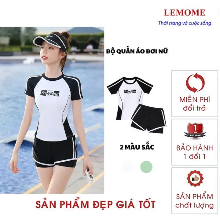 Bộ đồ bơi nữ kín đáo quần đùi 2 lớp đi biển có đệm ngực kiểu dáng thể thao vải mềm mại co giãn