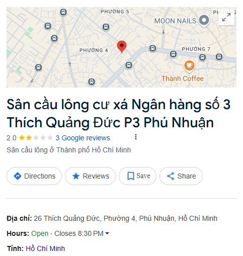 Sân cầu lông cư xá Ngân hàng số 3 Thích Quảng Đức P3 Phú Nhuận