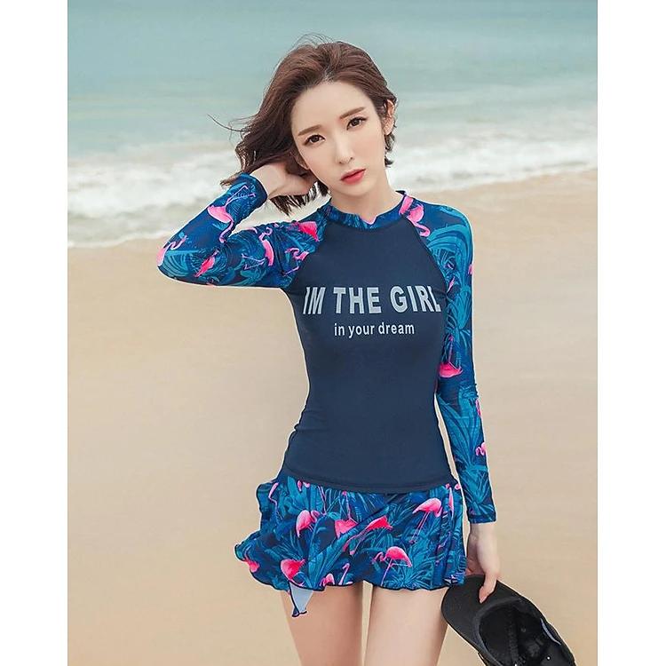 Bộ đồ bơi cho nữ dài tay hai mảnh chân váy liền quần size từ 40kg đến 64kg