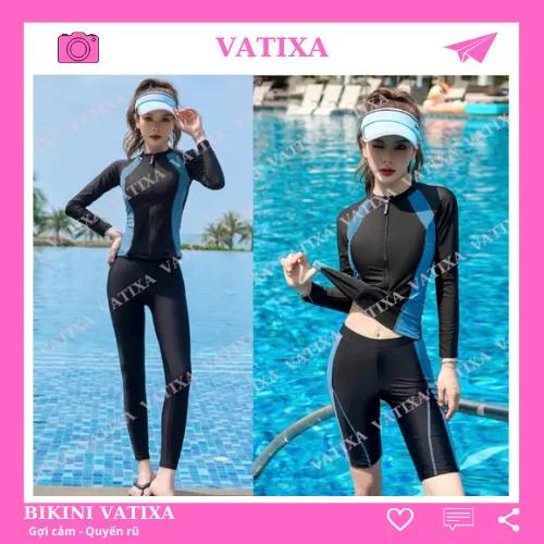 Đồ bơi nữ giữ nhiệt tay dài quần dài đi biển kín đáo 2 mảnh chống nắng VATIXA BKN158