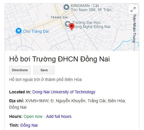 Hồ bơi Trường ĐHCN Đồng Nai