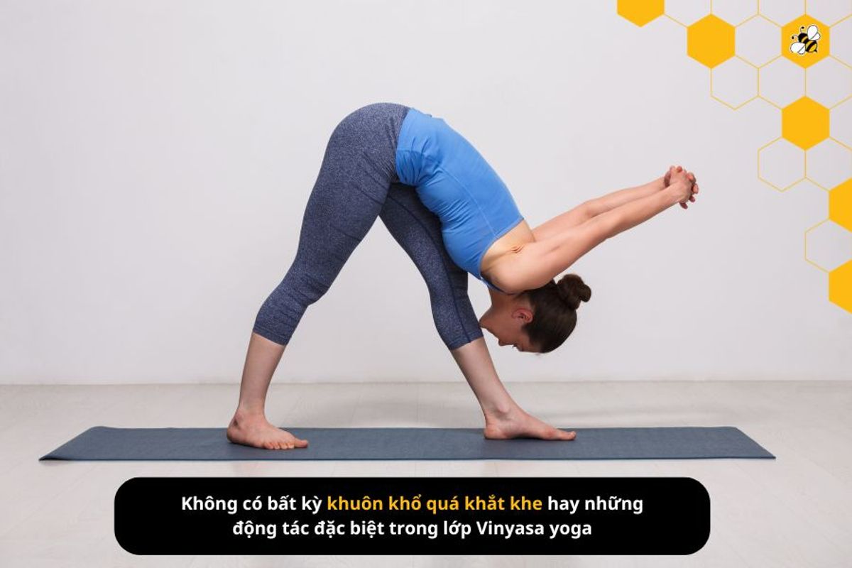 Không có bất kỳ khuôn khổ quá khắt khe hay những động tác đặc biệt trong lớp Vinyasa yoga