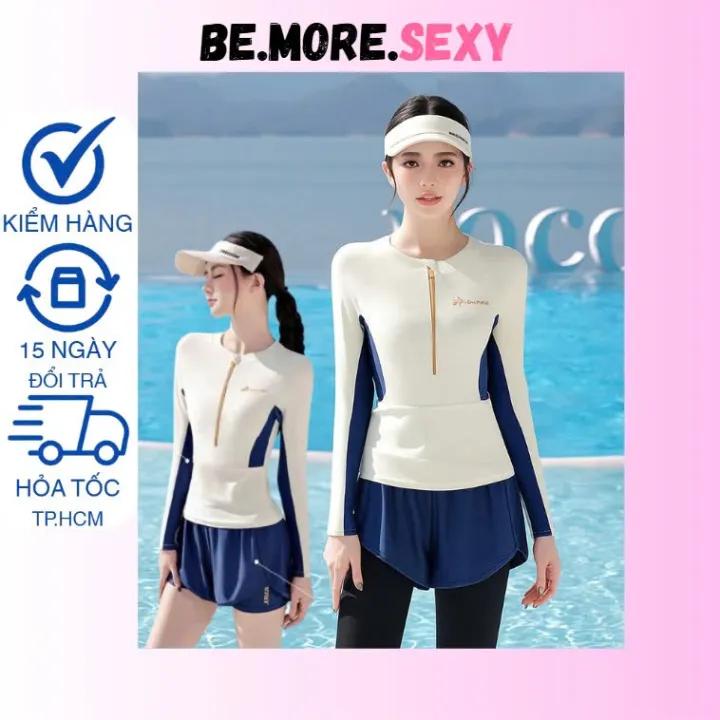 Đồ bơi kín đáo n ữ chống nắng phong cách Hàn Quốc kem xanh navy