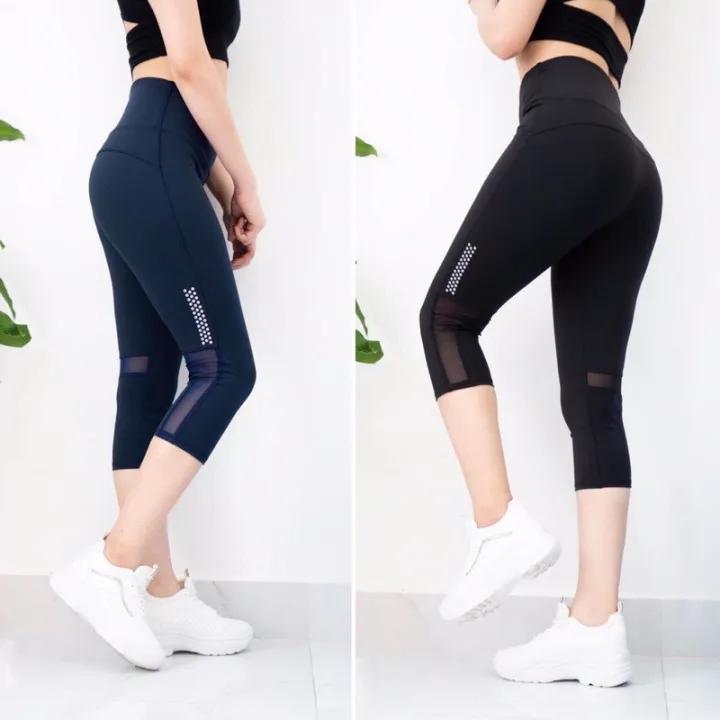 Quần Tập Gym Yoga Nữ, Quần Lửng Thể Thao Phối Lưới Sau Chấm Tròn Co Giãn Tốt