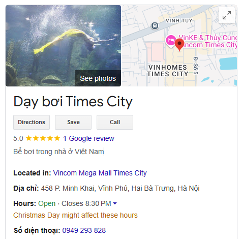 Dạy bơi Times City