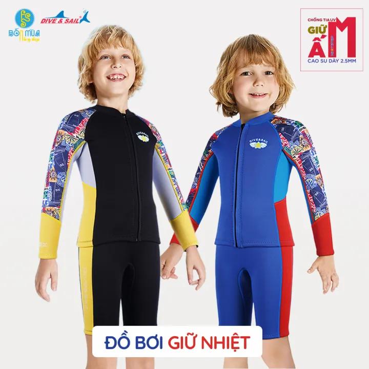 Đồ bơi giữ nhiệt bé trai Hiệu DIVE AND SAIL chất liệu cao su dày 2.5mm chống nắng ngăn tia UV giữ ấm cơ thể bé