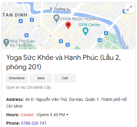 Yoga Sức Khỏe và Hạnh Phúc (Lầu 2, phòng 201)