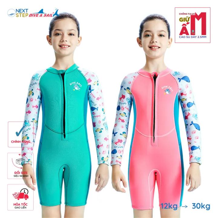 Đồ bơi giữ nhiệt bé gái Dive and Sail size 12kg - 30kg | Bộ bơi trẻ em chống lạnh, ngăn tia UV