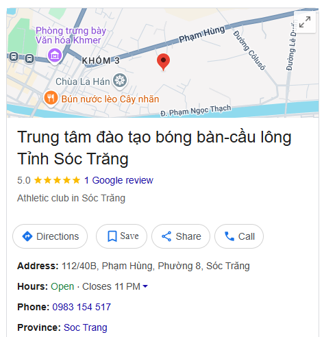 Trung tâm đào tạo bóng bàn-cầu lông Tỉnh Sóc Trăng