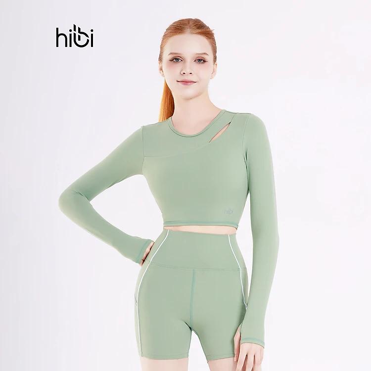 Áo tập Yoga Gym Hibi Sports CR839 Kiểu tay dài khoét lá, kèm mút ngực