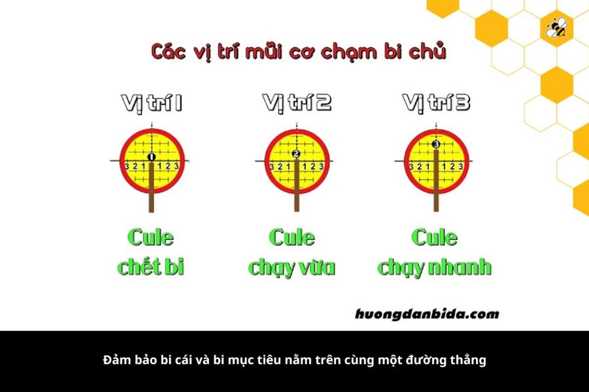 Đảm bảo bi cái và bi mục tiêu nằm trên cùng một đường thẳng