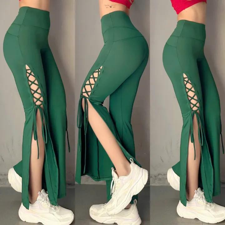 Quần Dài Thể Thao Nữ Quần Ống Loe Đan Dây Tập Gym Yoga Đi Chơi Thời Trang Thun Lạnh Co Giãn 4 Chiều