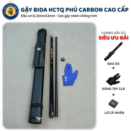 Gậy Bida HCTQ Phủ Carbon Họa Tiết Rồng Cao Cấp - Cơ Bida 11.5/13mm Cán Gậy Nhám Chống Trơn