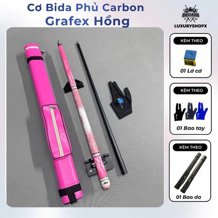 Cơ Bida lỗ Phủ Carbon Grafex Trắng/Hồng/Đen, Gậy Bi a Cao Cấp 19oz Đầu 11.5–12.7mm Chống Rung - Billiards Luxuryshopx