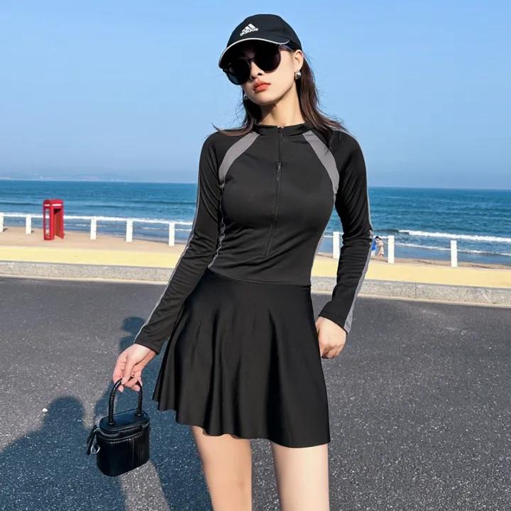 Big size 75kg Bikini đi biển kín đáo 1 mảnh liền váy CÓ MÚT- Đồ bơi nữ tay dài liền mảnh quần SHORT bên trong NES VX001