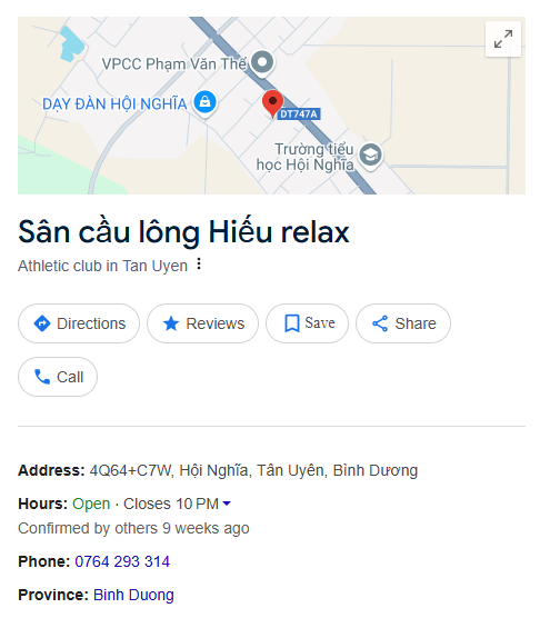 Sân cầu lông Hiếu relax