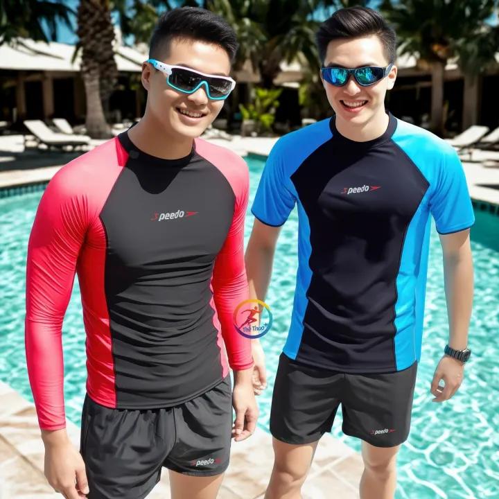 Bộ Đồ Bơi Nam Tay Dài/Ngắn Kèm Quần Lửng Chống Nắng UPF 50+ Vải Thun Lạnh Co Giãn 4 Chiều Đi Biển, Bơi Lội (Nhiều Size)