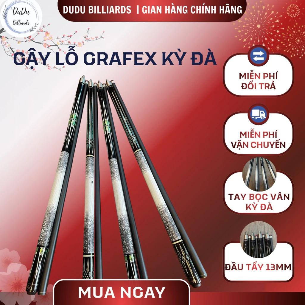 Cơ bida Grafex chơi lỗ, đầu cơ 13mm tay vân da kỳ đà