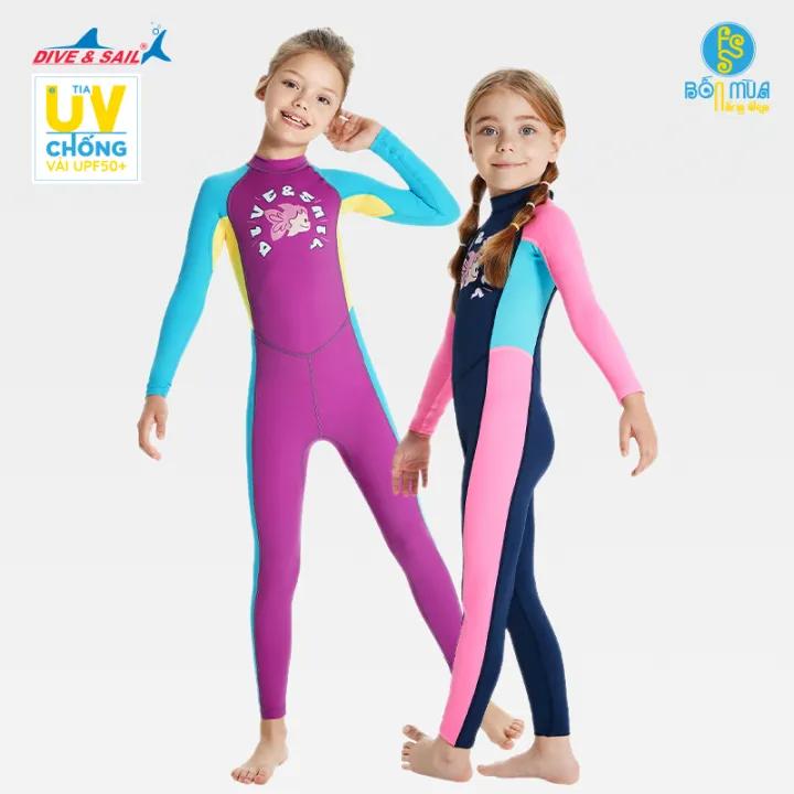 Đồ bơi bé gái hiệu Dive and Sail tay dài quần dài chống nắng ngăn tia UV bảo vệ da bé, chất liệu vải mềm mại, mịn màng, bóng đẹp co dãn 4 chiều với chỉ số UPF50+