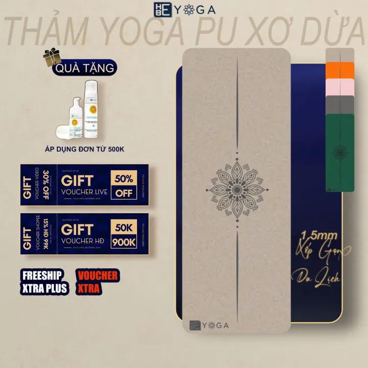 Thảm Tập Yoga Du Lịch Xếp Gọn HEBEYOGA Xơ Dừa Pu Cao Su 1.5mm Đế Vàng Cao Cấp