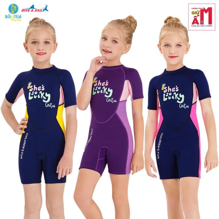 Đồ bơi giữ nhiệt bé gái Dive and Sail cao su dày 2.5mm chống nắng ngăn tia UV giữ ấm