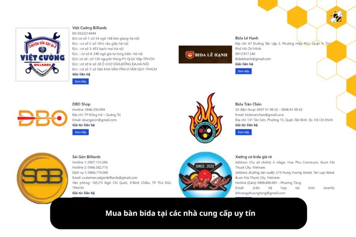 Mua bàn bida tại các nhà cung cấp uy tín