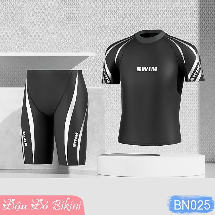 Bộ bơi nam cộc tay loại đẹp, set quần áo bơi ít thấm nhanh khô, form thể thao mạnh mẽ, chất thun bơi lạnh dày dặn mịn mát | BN025