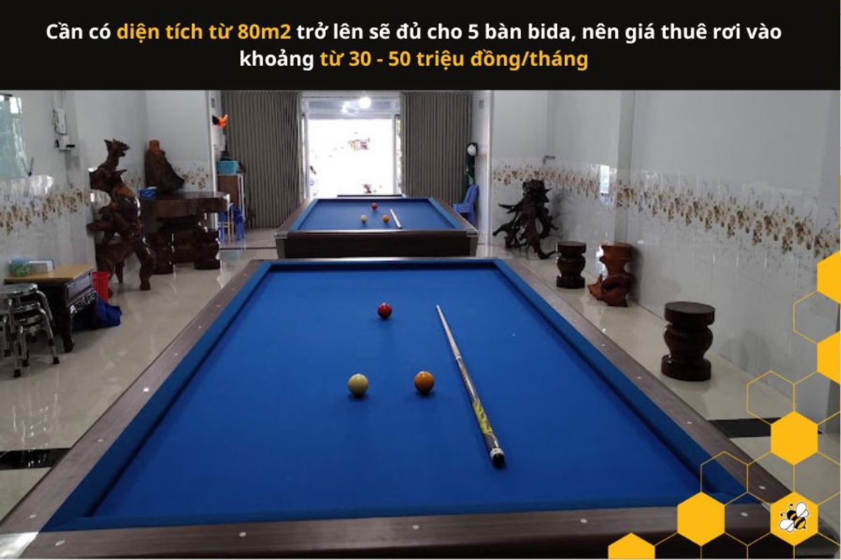Cần có diện tích từ 80m2 trở lên sẽ đủ cho 5 bàn bida