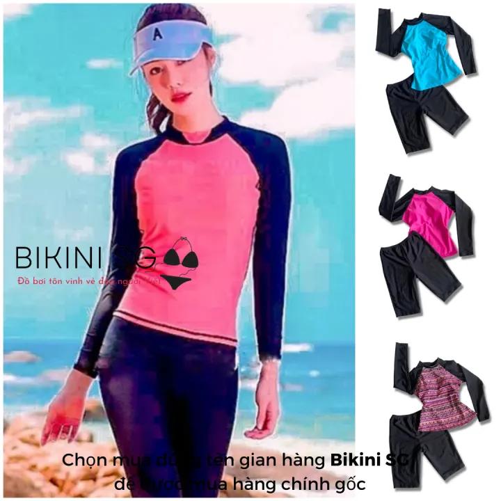 Sét đồ bơi nữ kín đáo tay dài phối quần lửng đủ màu đồ bơi học sinh đi bơi đi biển tiện lợi đẹp BIKINI SG