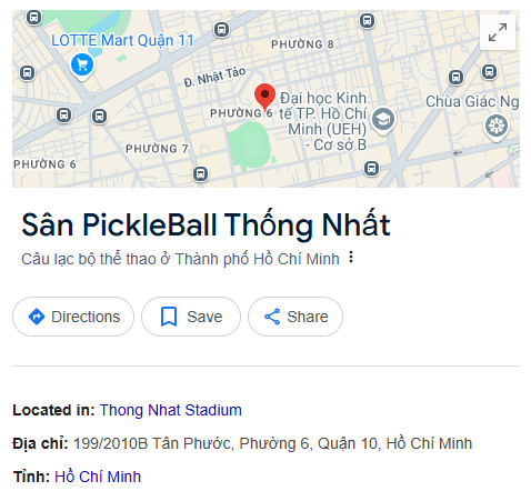 Sân PICKLEBALL Thống Nhất