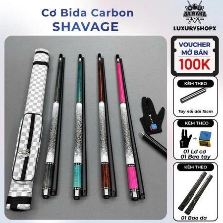 Cơ Bida Carbon SHAVAGE KT pro, Gậy bi a (Combo Bao da+Găng tay+Lơ+Cơ+Chuôi nối 15cm)