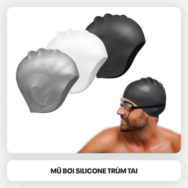 Mũ Bơi Người Lớn Silicone Dùng Được Cho Nam Nữ Bịt Tai - Ngăn Nước - Chùm Búi Tóc