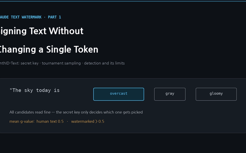 How Claude's Text Watermark Works — Signing Text Without Changing a Single Token