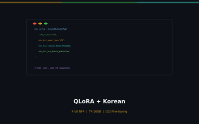 QLoRA + 한국어 — T4 한 장으로 7B 모델을 한국어 전문가로 만들기