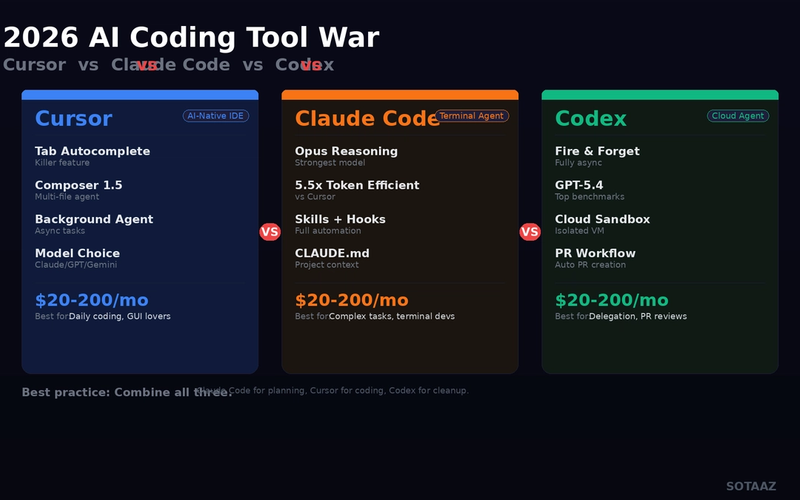 2026 AI Coding Tool War: Cursor vs Claude Code vs Codex — Hands-On Comparison