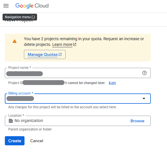 New project creation dialog 2