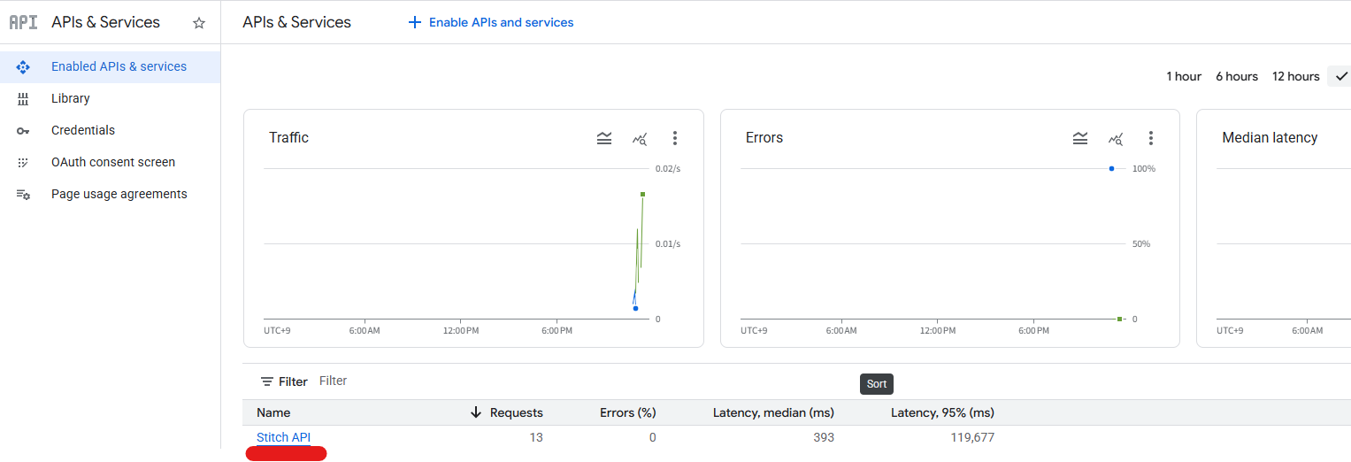 Stitch API 활성화 완료