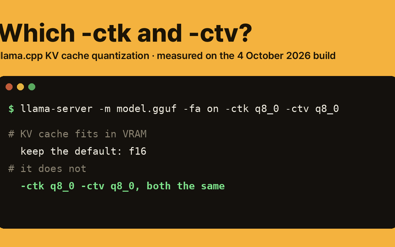 llama.cpp KV Cache Quantization: Which -ctk and -ctv to Use, Measured on the Current Build