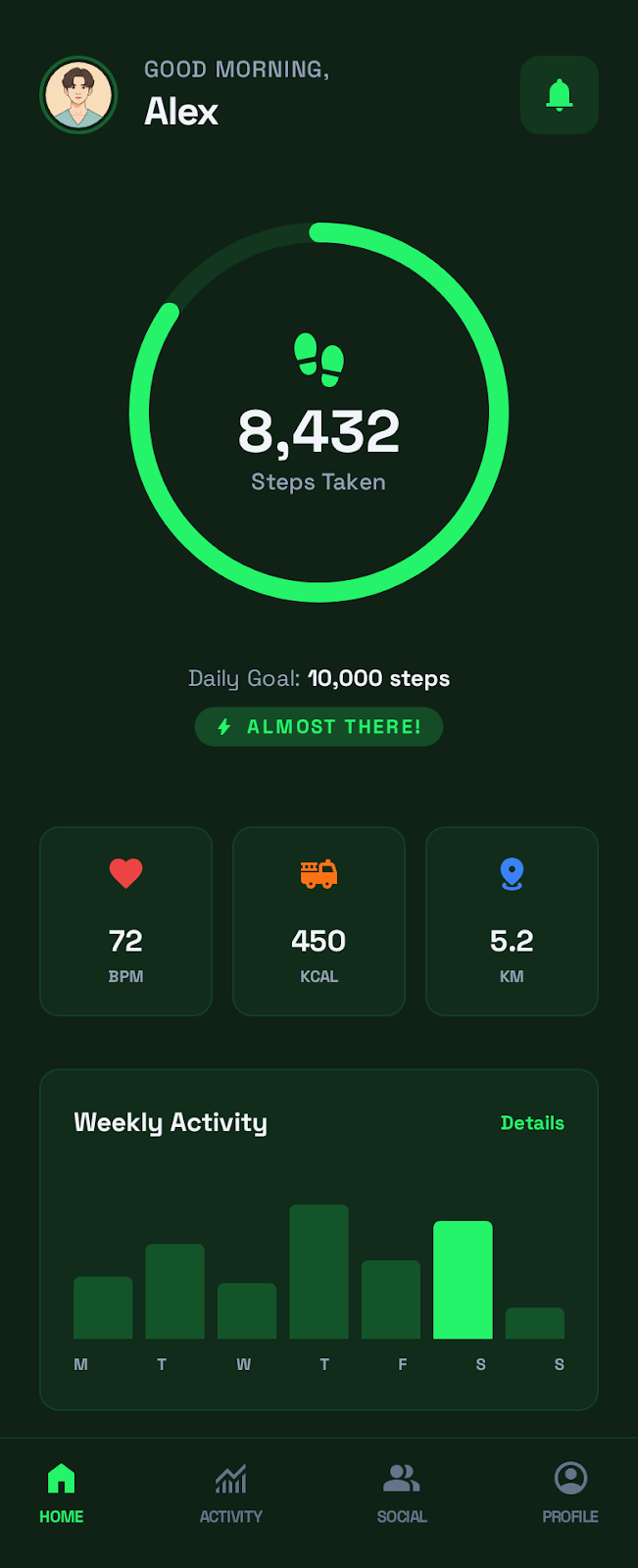 Fitness app generated by Stitch