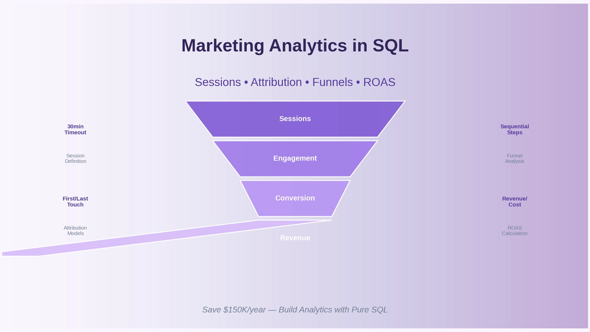 GA4 없이 마케팅 퍼널 직접 만들기 — 세션/어트리뷰션/ROAS SQL 구현