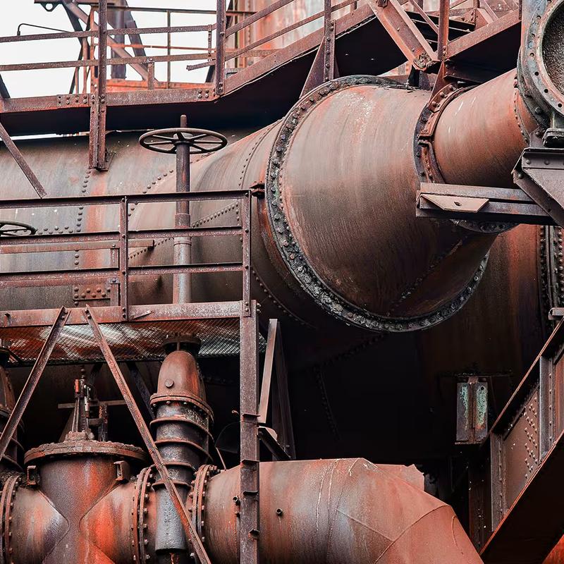 Corroded pipework and valves at an industrial plant
