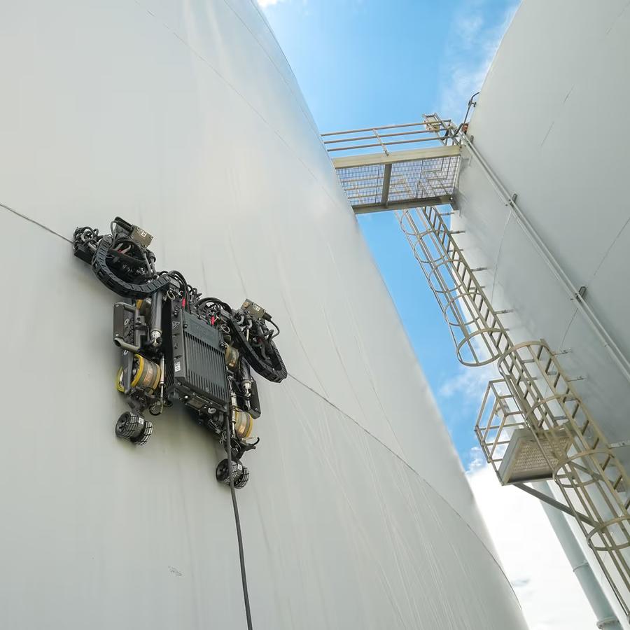 Gecko Robotics robot performing an inspection on POL storage