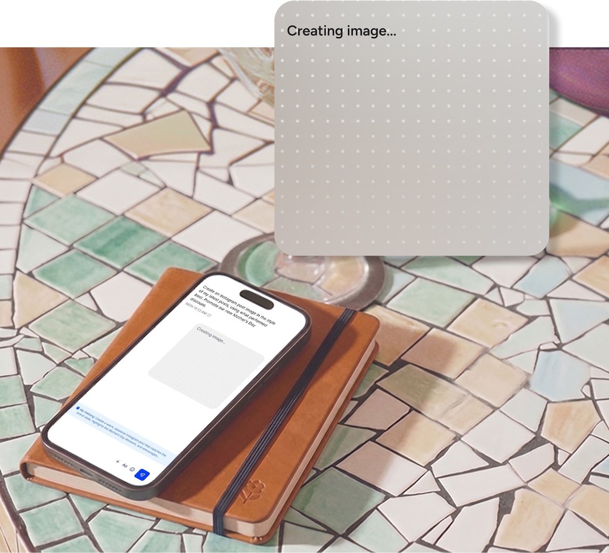 A phone with hio's drafted reply on a salon counter