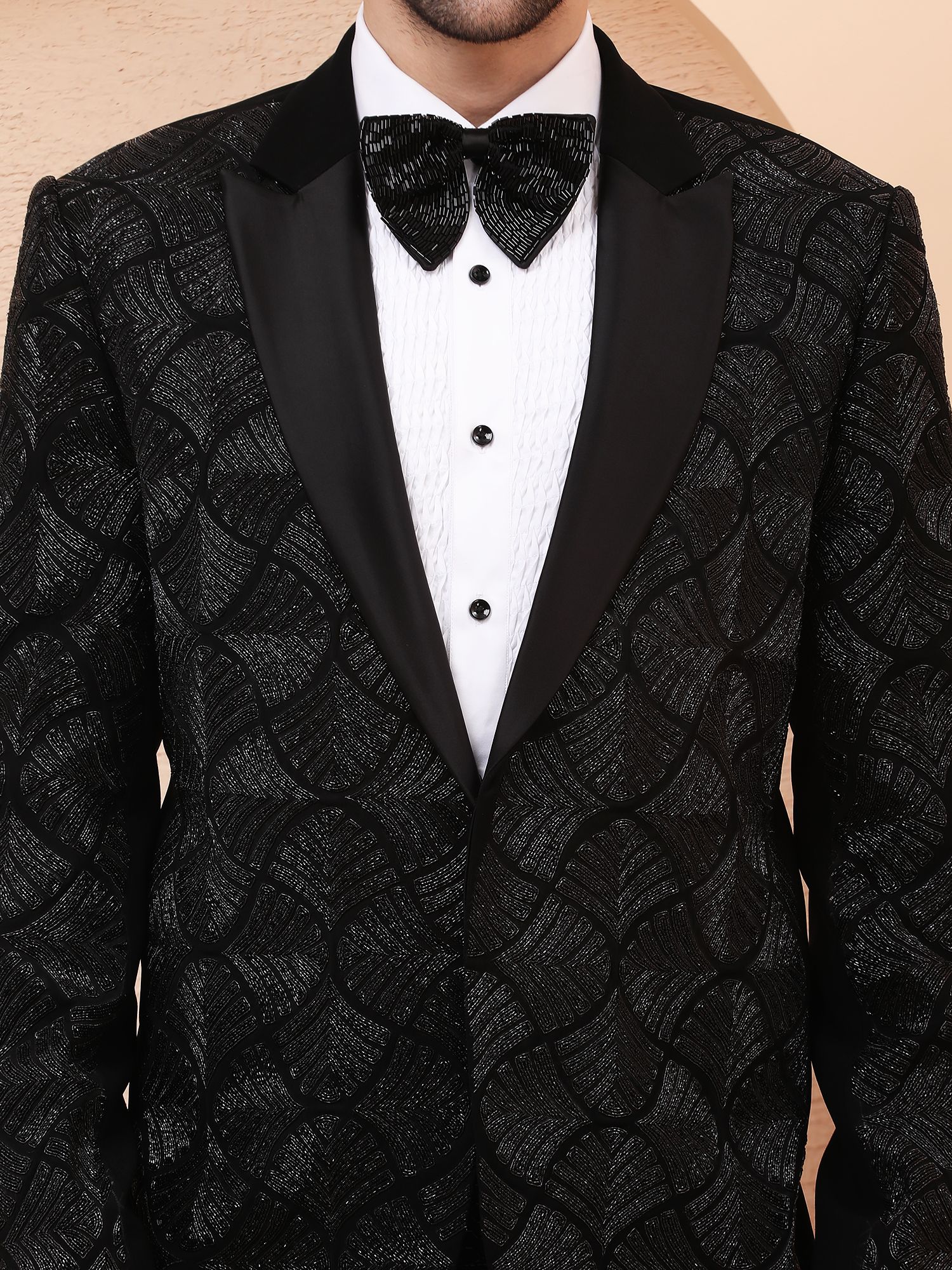 MIDNIGHT MOSAIC – HAND EMBROIDERED DESIGNER TUXEDO – BLACK