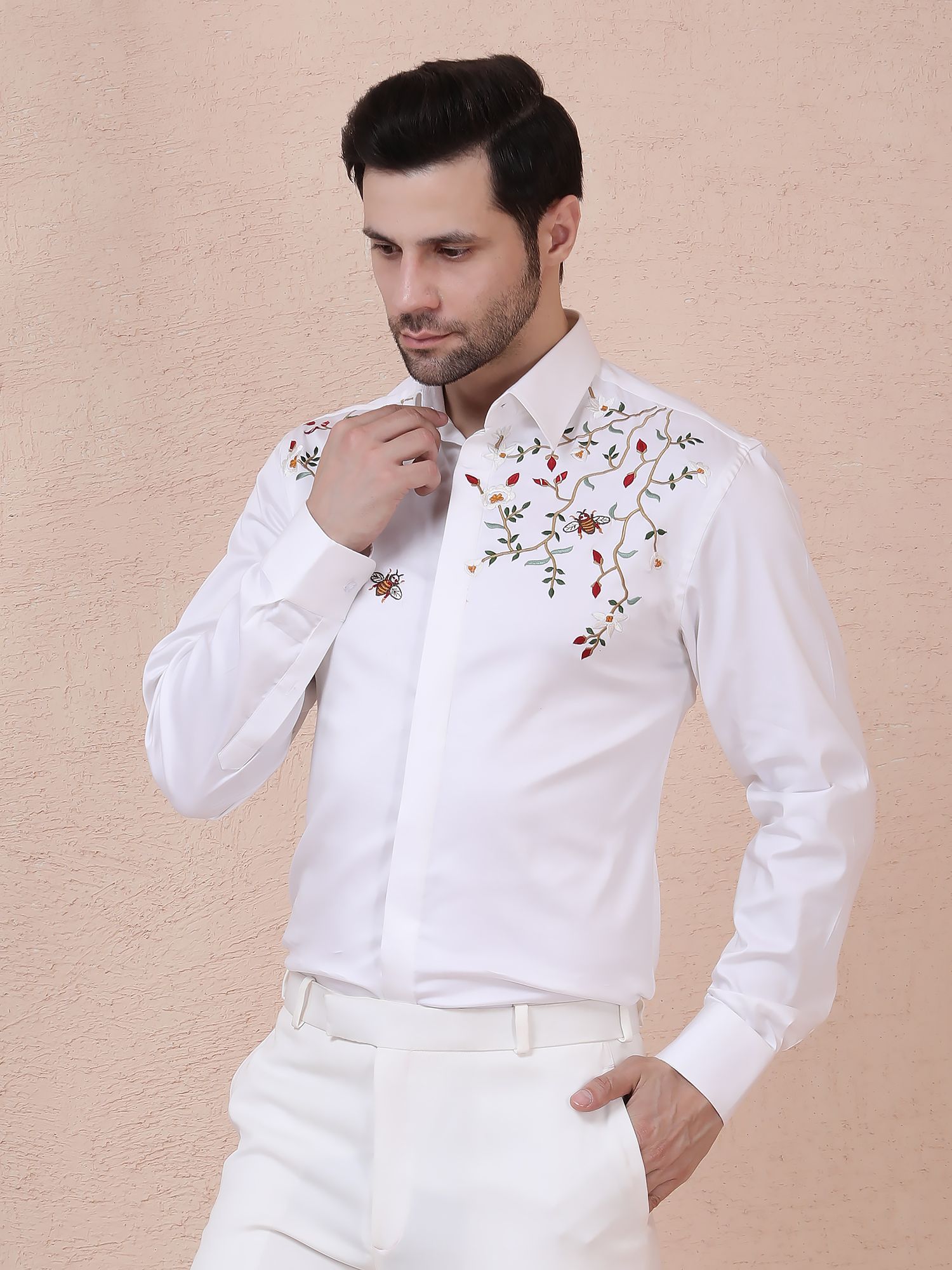 BOTANICAL BEE DESIGNER SHIRT – WHITE