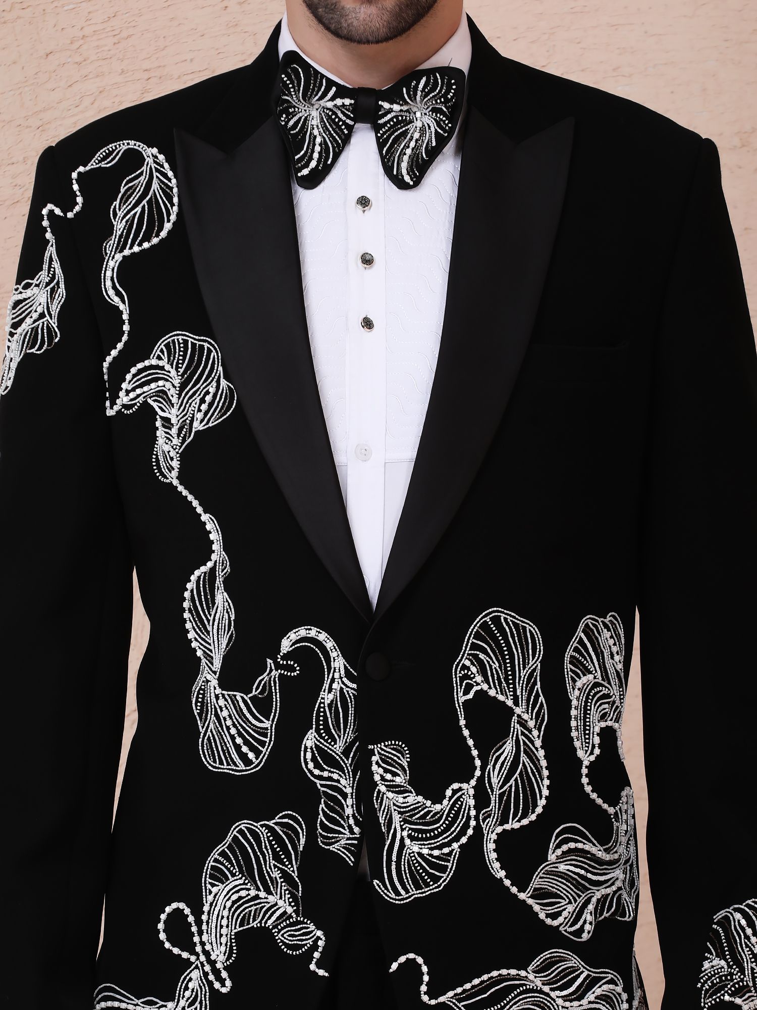 RHYTHMIC WAVES – HAND EMBROIDERED DESIGNER TUXEDO – BLACK